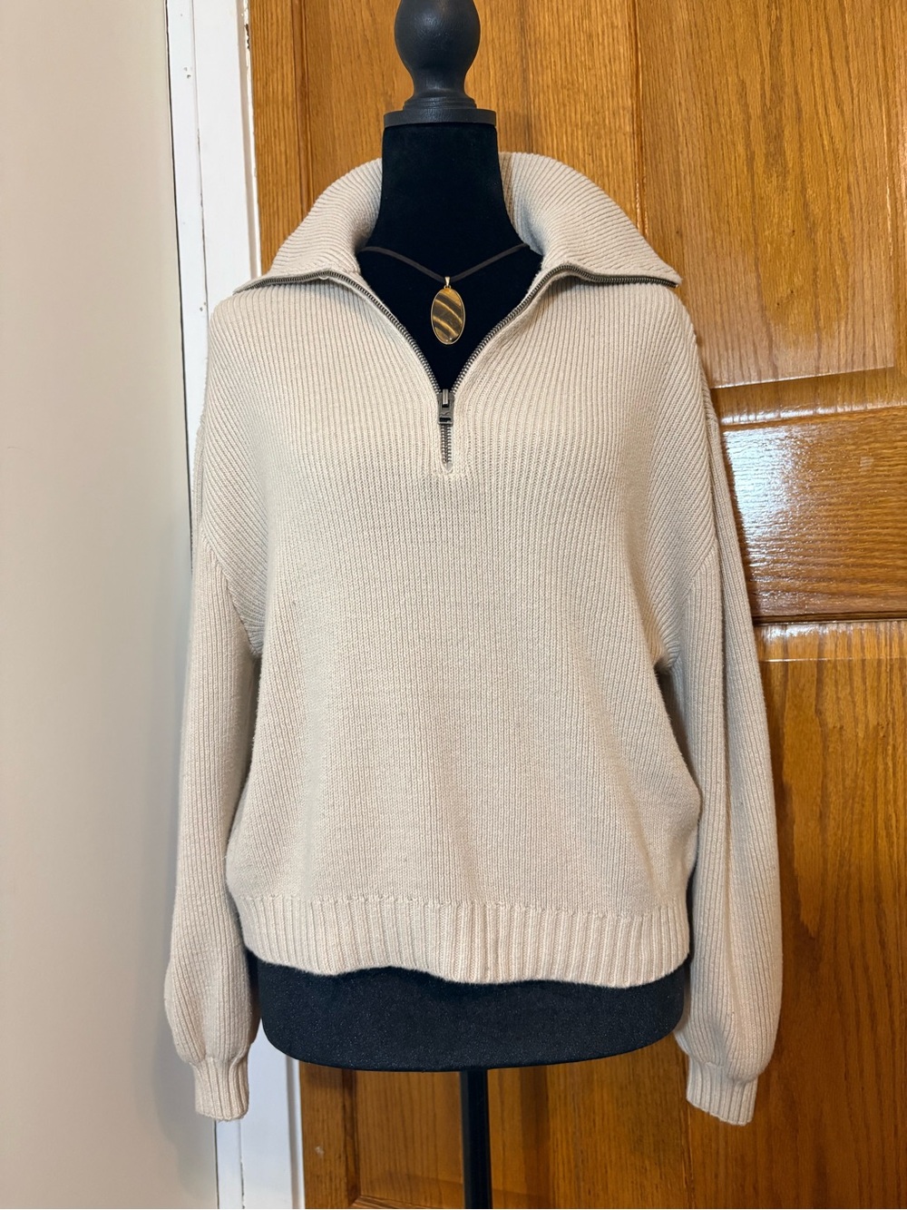 Hollister Beige Half-Zip Knit Sweater